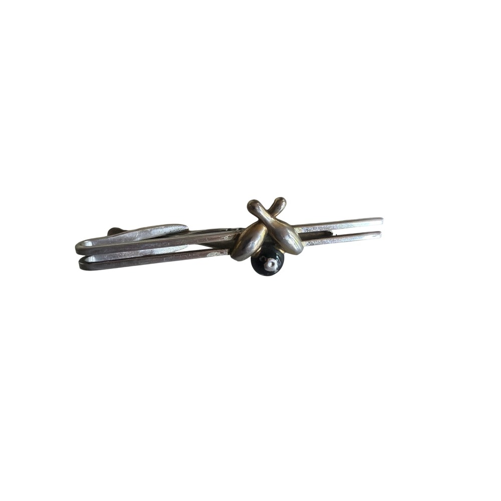 Swank Tie Clip Silver Bowling Pins and Ball Vintage Novelty Alligator Bar